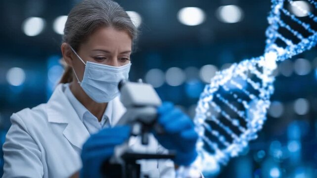 A scientist in a cutting-edge DNA lab examines genetic samples, highlighting advancements in medical research and biotechnology.