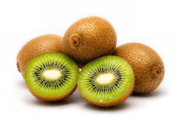 Fototapeta premium Close-up of a bunch of fresh kiwi fruits on a white backdrop