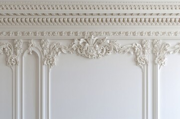Naklejka premium White background showcasing gypsum cornice and decorative moldings