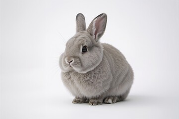 Obraz premium Adorable baby bunny with fluffy white fur on a plain white backdrop