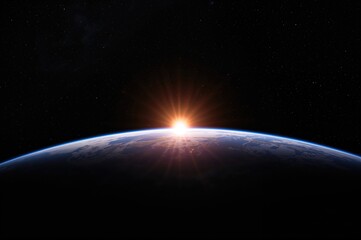 Sunrise seen from orbit showing Earth with data provided by a space agency