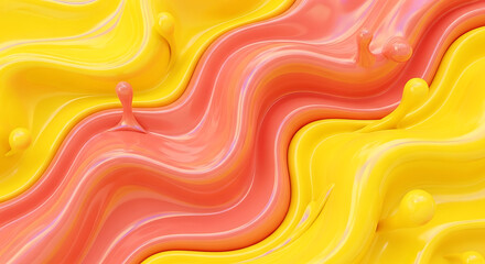 Abstract yellow and pink liquid waves creating a vibrant and playful background, perfect for designs that need a touch of fun and creativity, offering a smooth and glossy texture with dynamic movement
