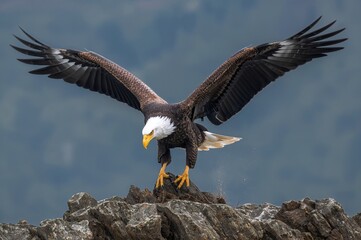 Fototapeta premium Bird of prey, Haliaeetus pelagicus, perching on a stone