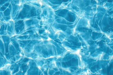 Obraz premium Clear blue water wave texture with bubbles and splashes, abstract summer background