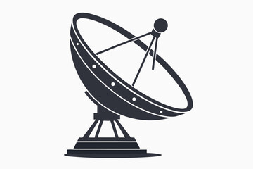 Dark Gray Satellite Dish, Radar on White Background, Isolated Icon
