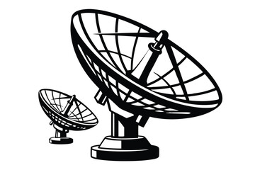 Communication Satellite Dishes in with Intricate Grid Design on White