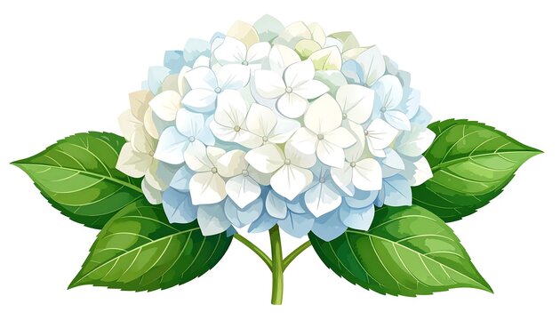 Detailed illustration of a vibrant white and light blue hydrangea