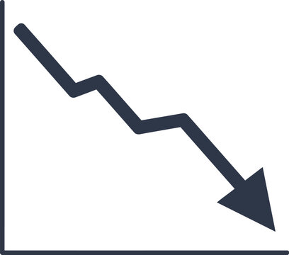 A dark blue line graph showing a significant downward trend with an arrow pointing to the bottom right, indicating decline or loss.