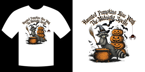 Halloween T-Shirt Design: A unique t-shirt featuring a whimsical.