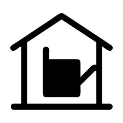 Stylized Black and White Icon of a Watering Can Inside a House Illustrating Home Gardening or Plant Care