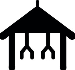 Abstract Black Silhouette of a Hanging Structure Depicting Gallows Imagery and Thematic Darkness with Thick Heavy Lines and Rounded Edges