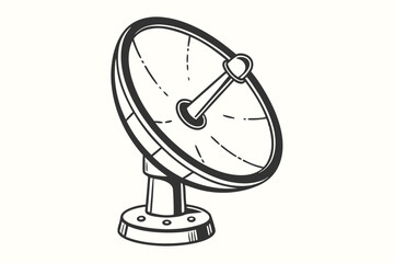 Isolated Outlined Satellite Dish Icon with a Simple Vintage Style on White Background