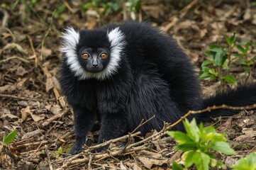 Obraz premium The babakoto, a unique Indri lemur species, ranks as the biggest lemur in its native habitat