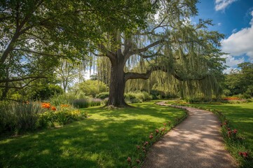 Obraz premium Components of walkways in a sunny garden area