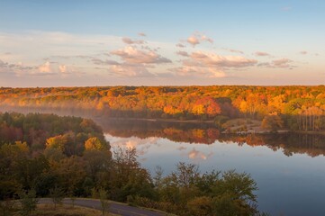 Obraz premium Magical Fall Dawn by the Tranquil Lakeside