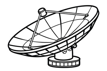 Line Art of Satellite Dish Antenna Isolated on White Background, Telecommunications