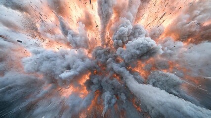 A large explosion of smoke and fire in the sky, ideal for use in dramatic or apocalyptic scenes - Powered by Adobe