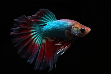 Colorful Betta fish on a black background