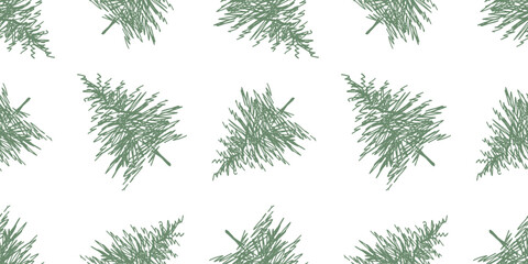 Green Christmas trees sketches, seamless pattern, vector hand drawn background, paper, wallpaper, wrapper, print