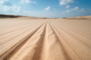Summer sand with bicycle tire marks, abstract texture