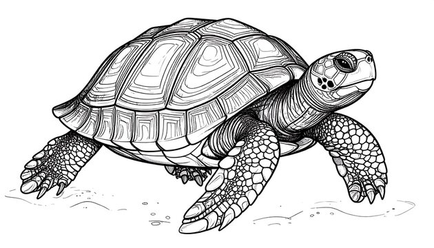 Detailed line drawing of a turtle