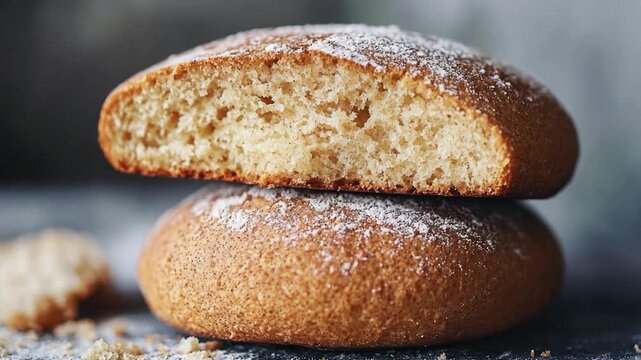A pair of doughnuts stacked on top of each other