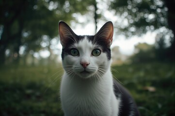 Obraz premium A feline gazing at a house