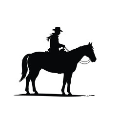Naklejka premium Elegant silhouette of a cowboy riding a horse in a western scene