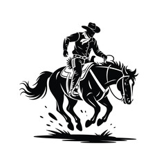 Obraz premium Dynamic silhouette of a cowboy riding a galloping horse in action