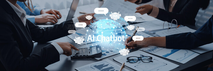Business Meeting on AI Technology Integration for Chatbots with Graphs and Calculators in Office Environment Trope.