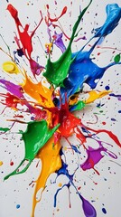 A vibrant explosion of multi colored paint splashes.