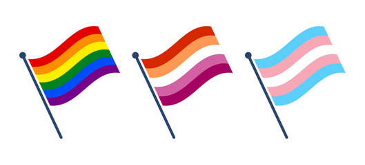 Set of wavy LGBT community pride flag vector illustration.