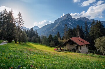 Fototapeta premium Stunning scenery of a mountain range in the Dolomites region