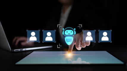 AI is selected to replace human employees, illustrating automation and workforce transformation...