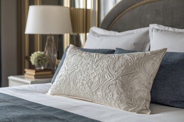 Elegant plush cushion enhancing bedroom decor