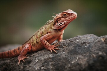 Lizard of the Agama species perched on a stone