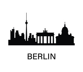 Obraz premium Berlin skyline silhouette. Brandenburg Gate and TV Tower. Simple black cityscape for travel, infographic, design.