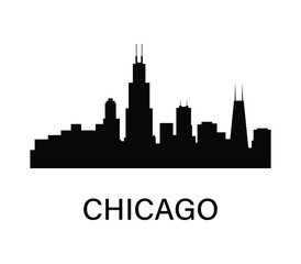 Chicago skyline silhouette. Willis Tower and modern architecture. Simple black cityscape for travel, infographic, design.