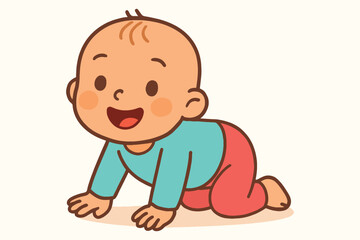 Adorable cartoon baby crawling forward with a joyful expression and bright eyes