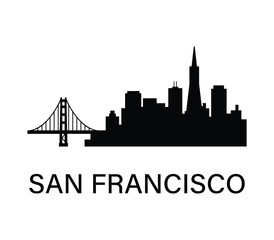 Obraz premium San Francisco skyline silhouette with Golden Gate Bridge in minimalist vector style.