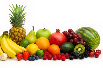 Colorful Assortment of Fresh Fruits on White Background
