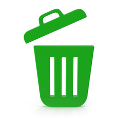 Green Trash Can Icon with Open Lid