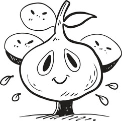 Cute happy fruit character with leaves and berries playful whimsical food art isolated on transparent background