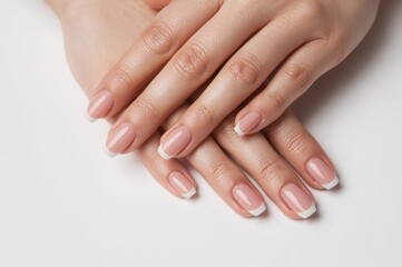 Elegant shellac nail art on women's hands