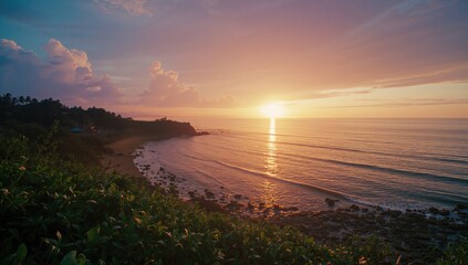 Gorgeous twilight scene following the tsunami in the coastal region near the strait