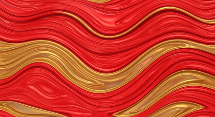 A mesmerizing abstract background featuring flowing waves of vibrant red and shimmering gold, creating a dynamic and luxurious visual texture that evokes feelings of passion and opulence
