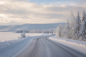 Obraz premium Scenic frozen pathway during a chilly winter day