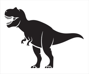 Tyrannosaurus Rex dinosaur silhouette vector illustration, prehistoric predator with sharp teeth and tail in black and white design isolated on white background for Jurassic, fossil, and wildlife artw