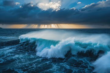 Obraz premium Stunning top-down perspective of ocean waves breaking amid turbulent weather