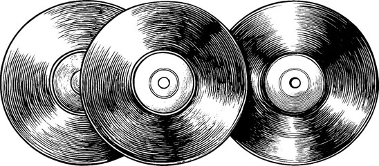 Vintage vinyl record engraving sketch set - retro music design for posters